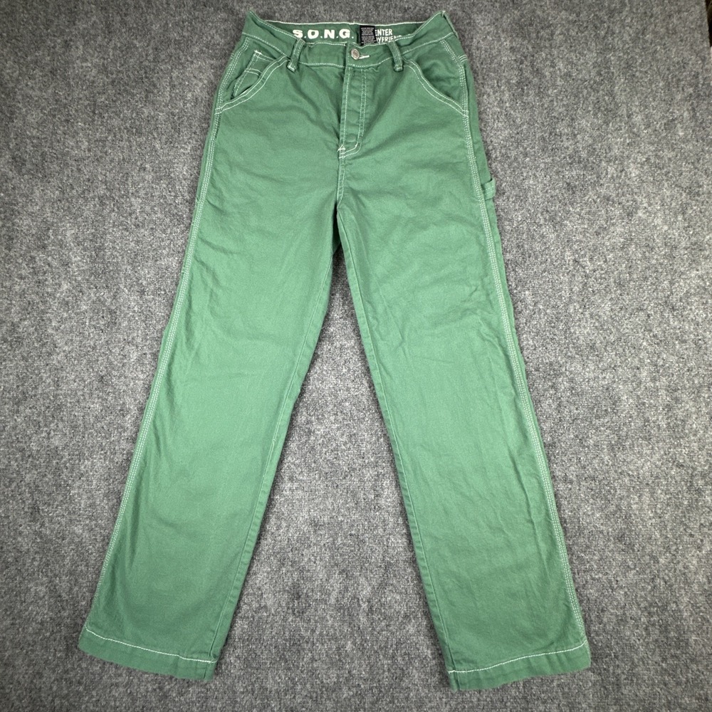 S.O.N.G. Jeans Womens 27 Green Carpenter 90s Boyfriend Straight Leg Button Fly